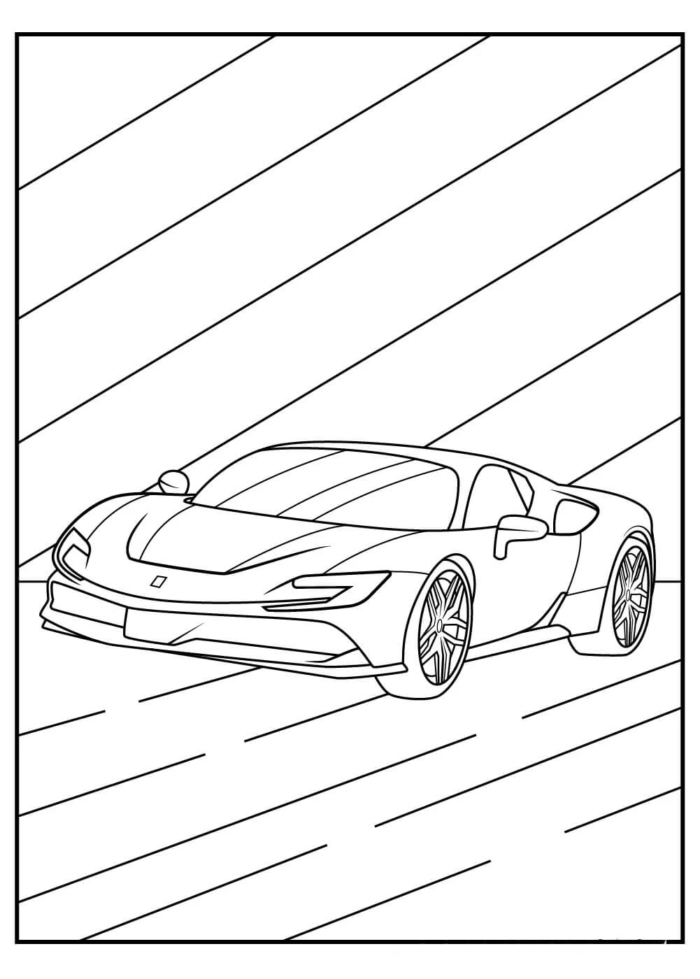 Ferrari boyama sayfası – basit çizim, kolay boyama