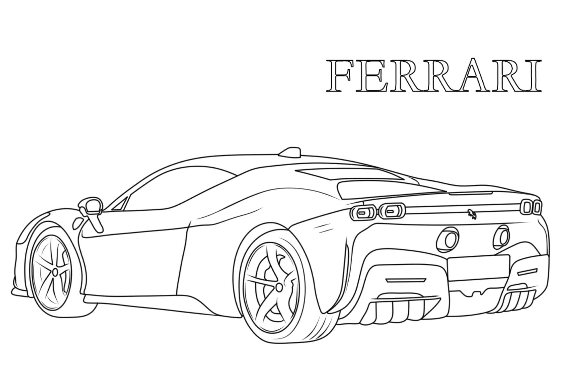 Ferrari boyama sayfası – renkli çizimler, okul öncesi