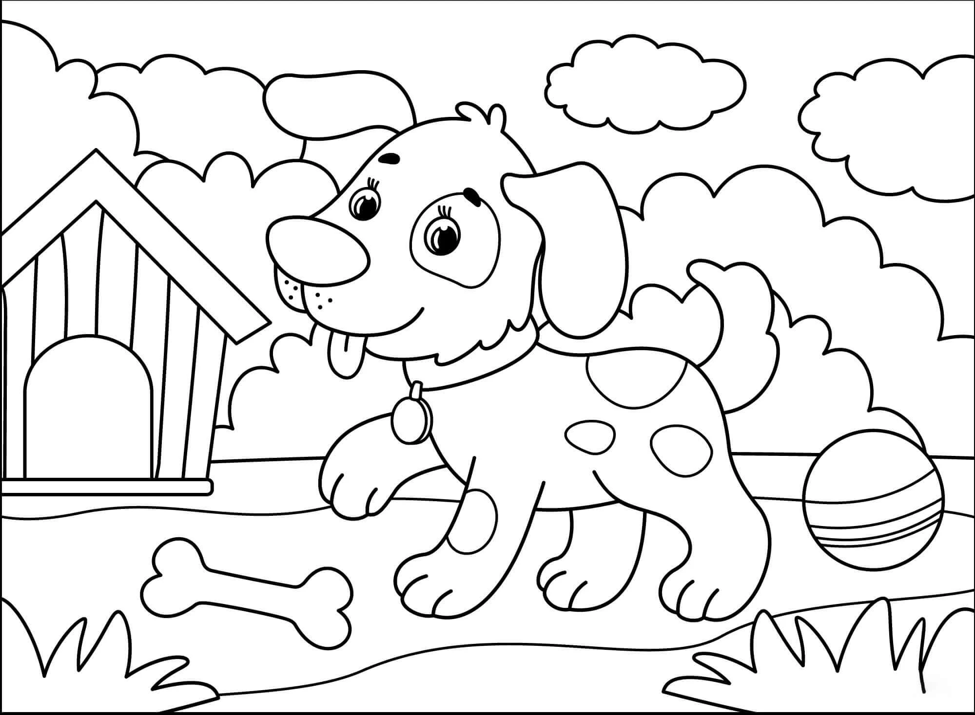 Köpek boyama sayfası #597 – kolay boyama, eğitici aktivite