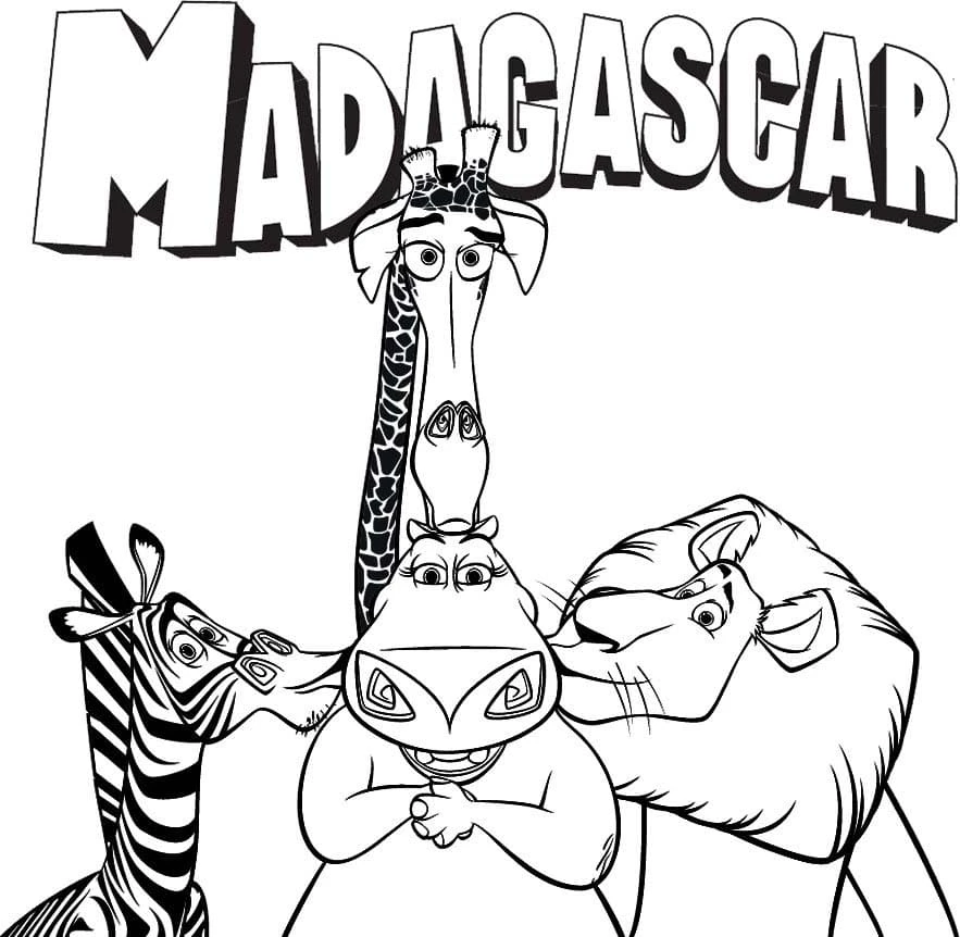 Madagascar boyama sayfası – keyifli zaman, renkli çizimler