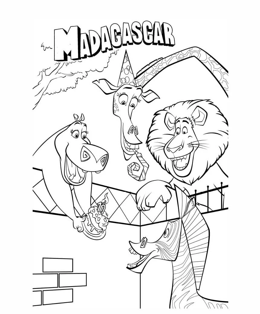Madagascar boyama sayfası – kolay boyama, eğitici aktivite