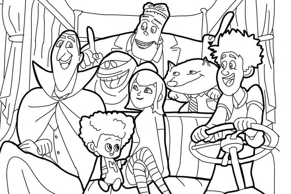 Otel Transilvanya boyama sayfası – çizgi film temalı, basit çizim