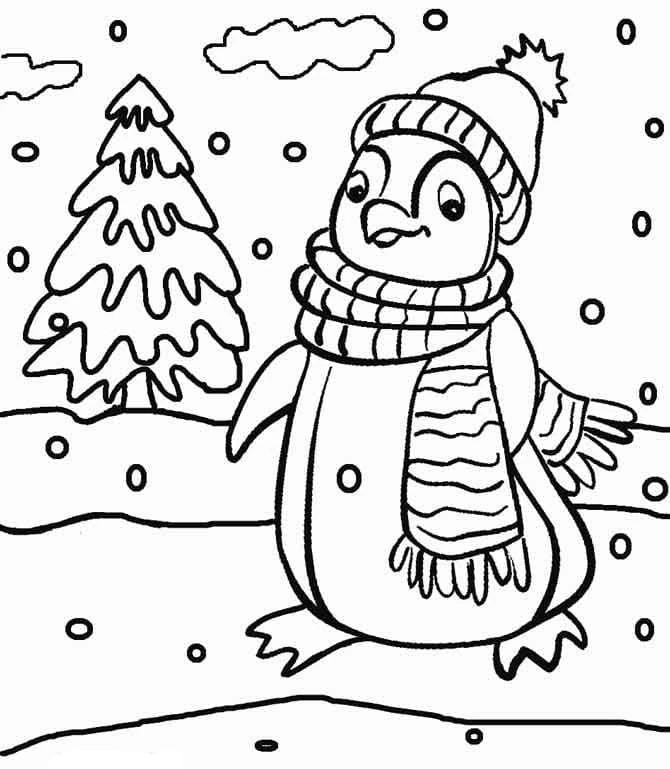 Penguenler boyama sayfası – renkli çizimler, okul öncesi