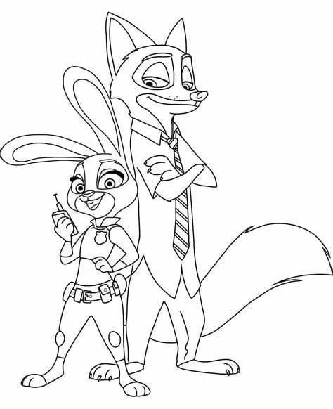 Zootropolis boyama sayfası – çocuklar için, çizgi film temalı