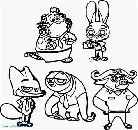 Zootropolis boyama sayfası – sevimli karakter, sanatsal çalışma