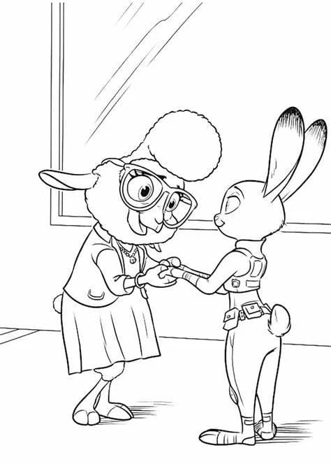 Zootropolis boyama sayfası – sanatsal çalışma, çocuklar için