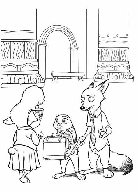 Zootropolis boyama sayfası – basit çizim, kolay boyama