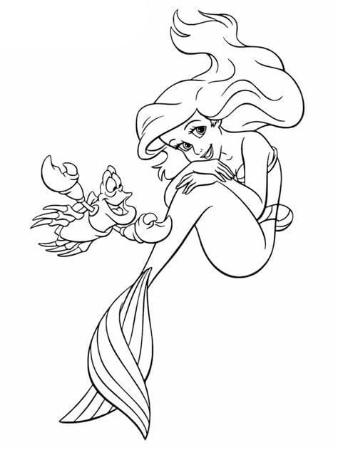 Küçük Deniz Kızı (Little Mermaid) boyama sayfası #1 – motor becerileri destekler, mürekkep tasarrufu sağlar