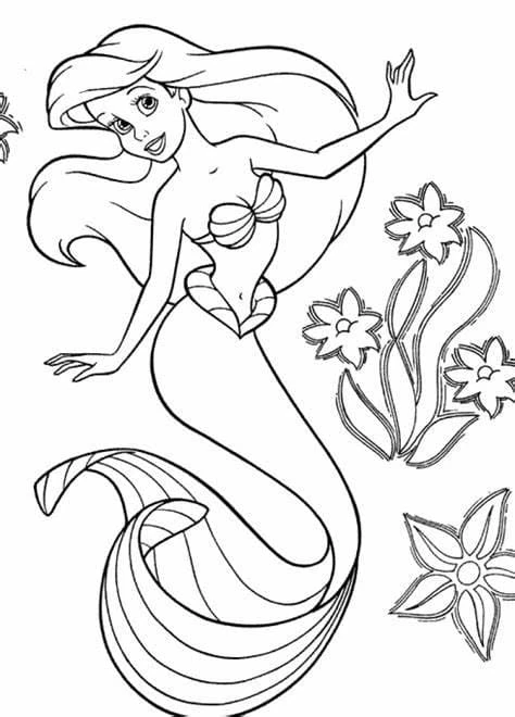Küçük Deniz Kızı (Little Mermaid) boyama sayfası #4 – sabır ve özgüven kazandırır, yaratıcı sanat çalışması