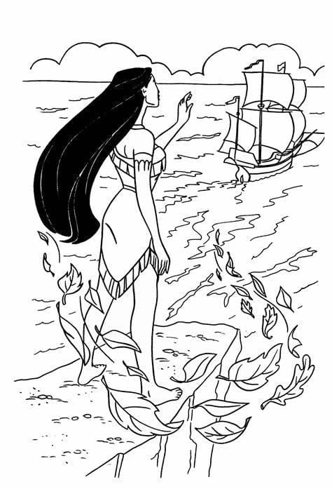 Pocahontas boyama sayfası – çocuk aktivitesi, PDF indir