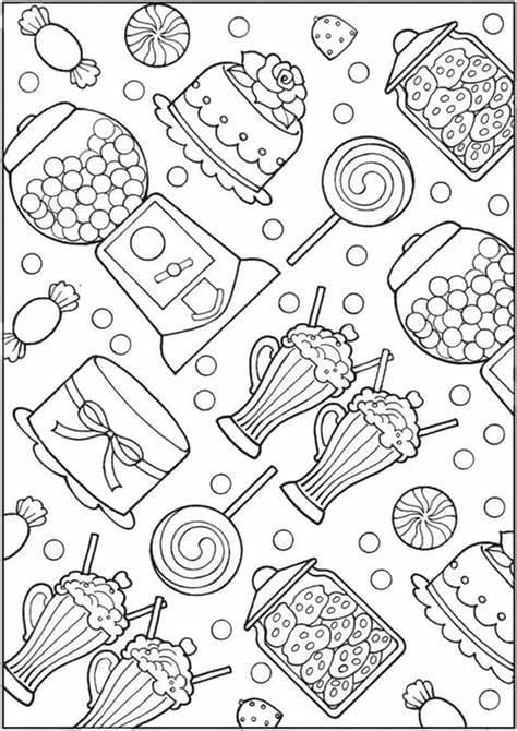 Tatlılar ve Şekerler boyama sayfası – çocuk aktivitesi, PDF indir