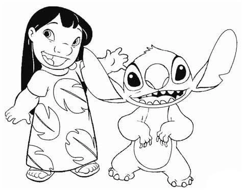 Lilo ve Dikiş boyama sayfası – sevimli karakter, sanatsal çalışma