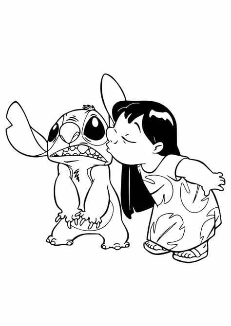 Lilo ve Dikiş boyama sayfası – çizgi film temalı, basit çizim