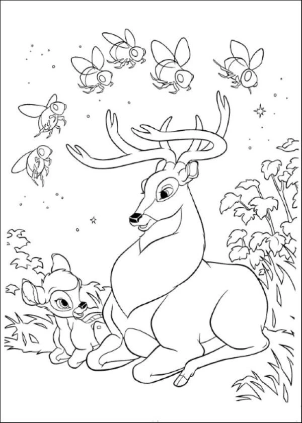 Bambi 2 boyama sayfası – basit çizim, kolay boyama