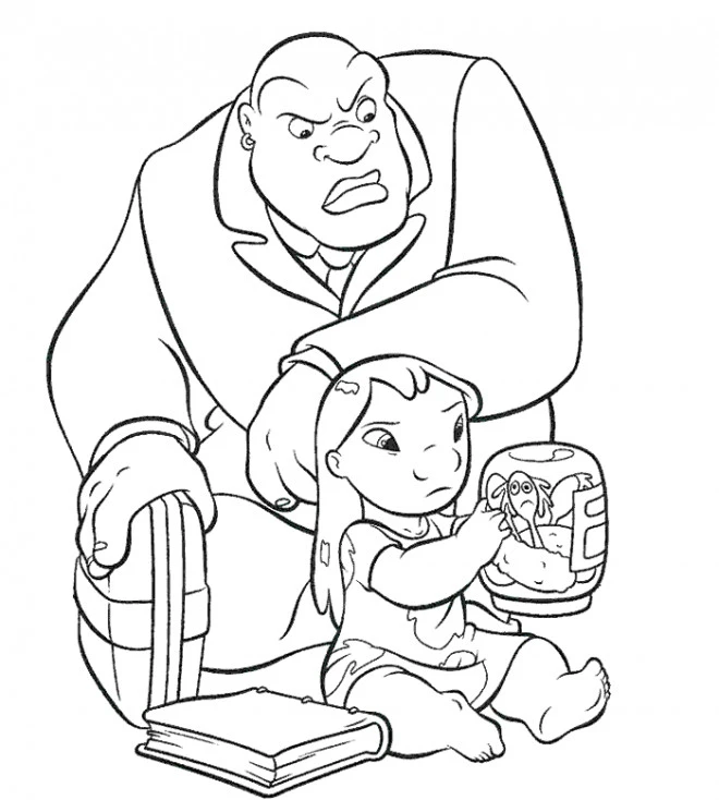 Lilo ve Stitch boyama sayfası – çizgi film temalı, basit çizim