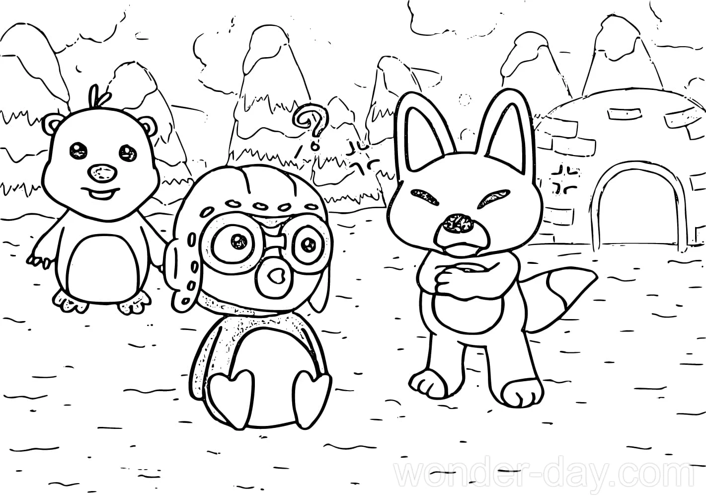 Küçük Penguen Pororo boyama sayfası – keyifli zaman, renkli çizimler
