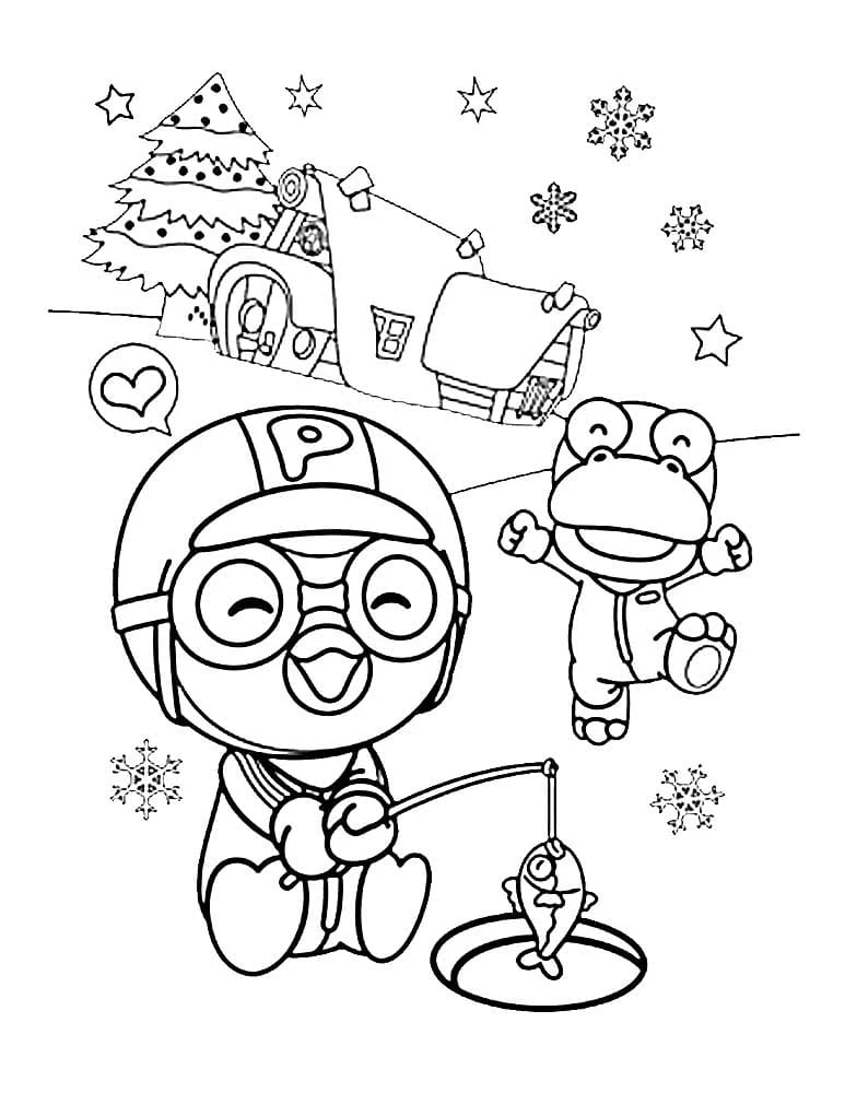Küçük Penguen Pororo boyama sayfası – basit çizim, kolay boyama