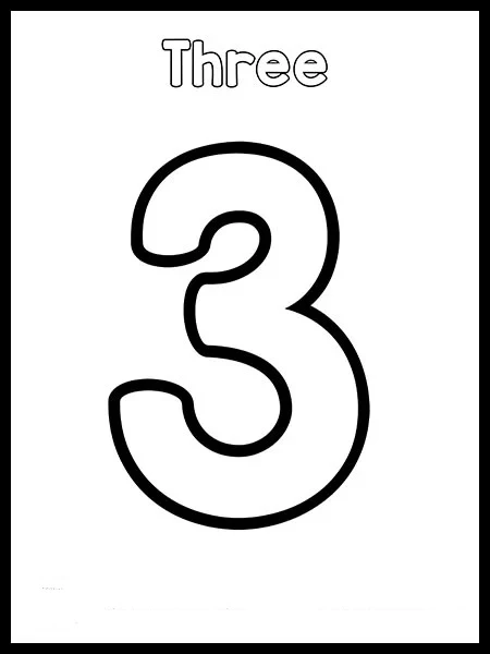 3 Rakamı (Üç) boyama sayfası – kolay boyama, eğitici aktivite