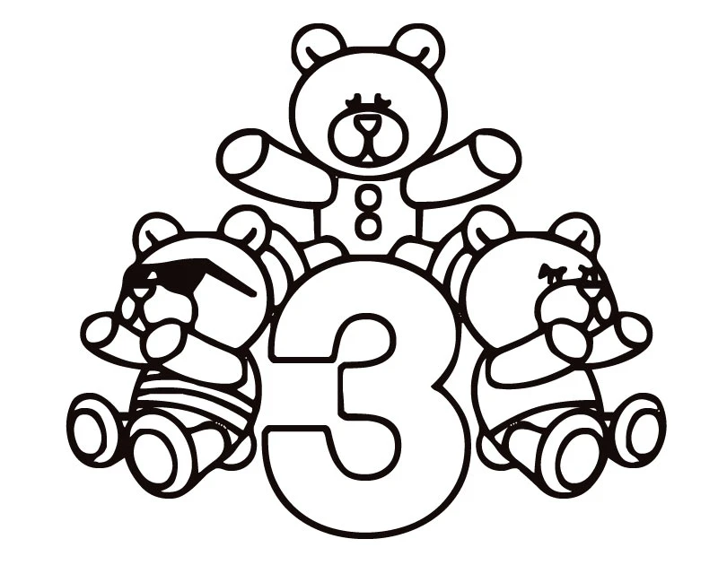 3 Rakamı (Üç) boyama sayfası – sevimli karakter, sanatsal çalışma
