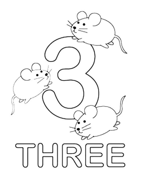 3 Rakamı (Üç) boyama sayfası – eğitici aktivite, yaratıcılık