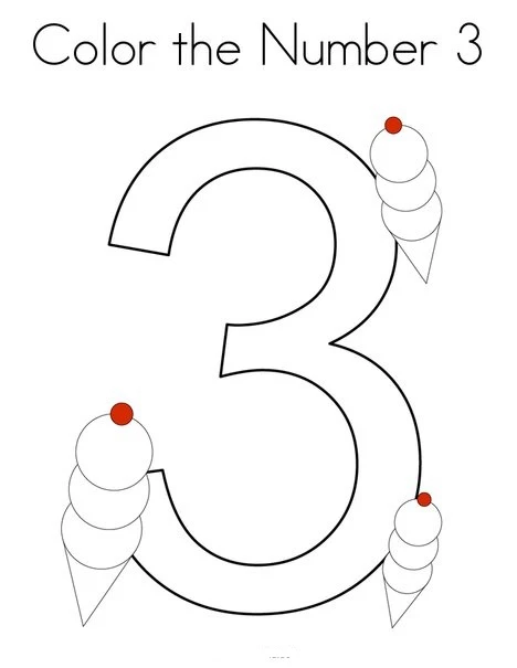 3 Rakamı (Üç) boyama sayfası – el becerilerini geliştirir, boyama çalışması