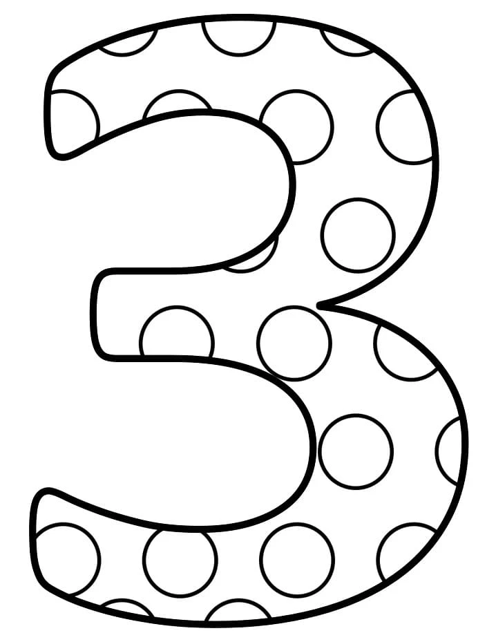 3 Rakamı (Üç) boyama sayfası – keyifli zaman, renkli çizimler