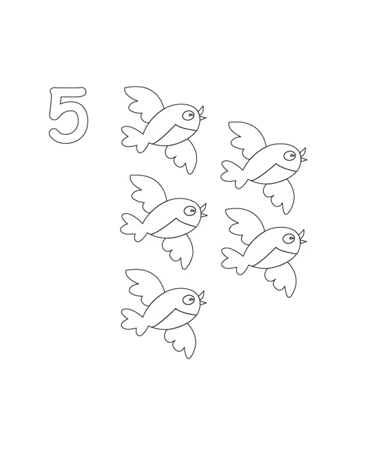 5 Rakamı (Beş) boyama sayfası – eğlenceli etkinlik, el becerilerini geliştirir