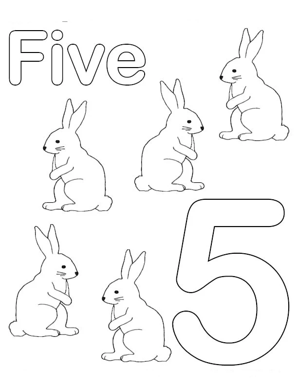 5 Rakamı (Beş) boyama sayfası – okul öncesi, evde etkinlik
