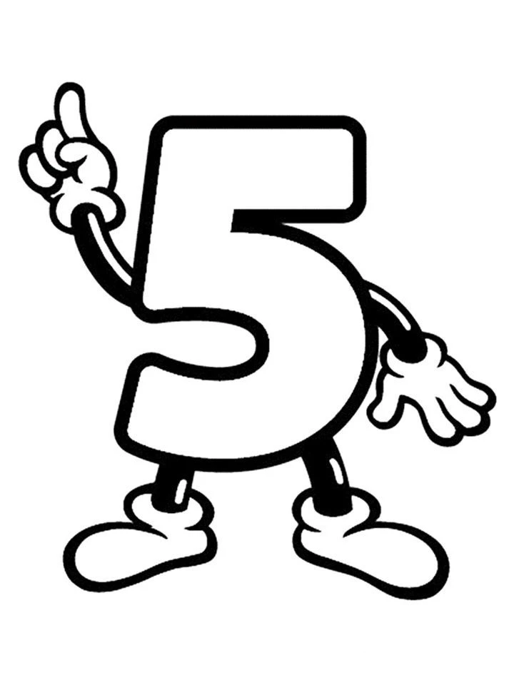 5 Rakamı (Beş) boyama sayfası – eğitici aktivite, yaratıcılık