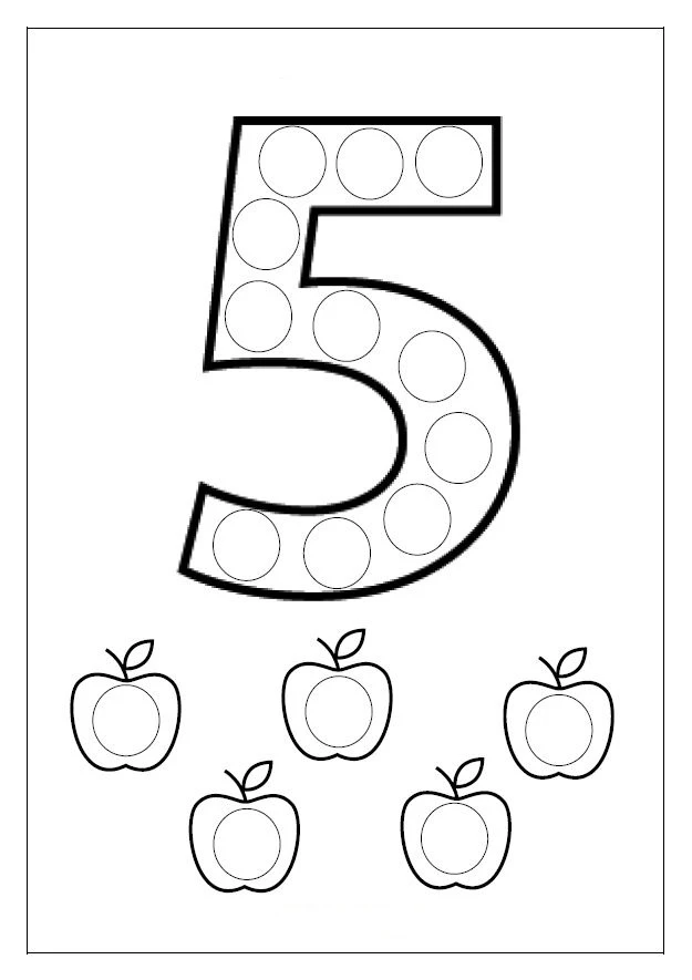 5 Rakamı (Beş) boyama sayfası – basit çizim, kolay boyama