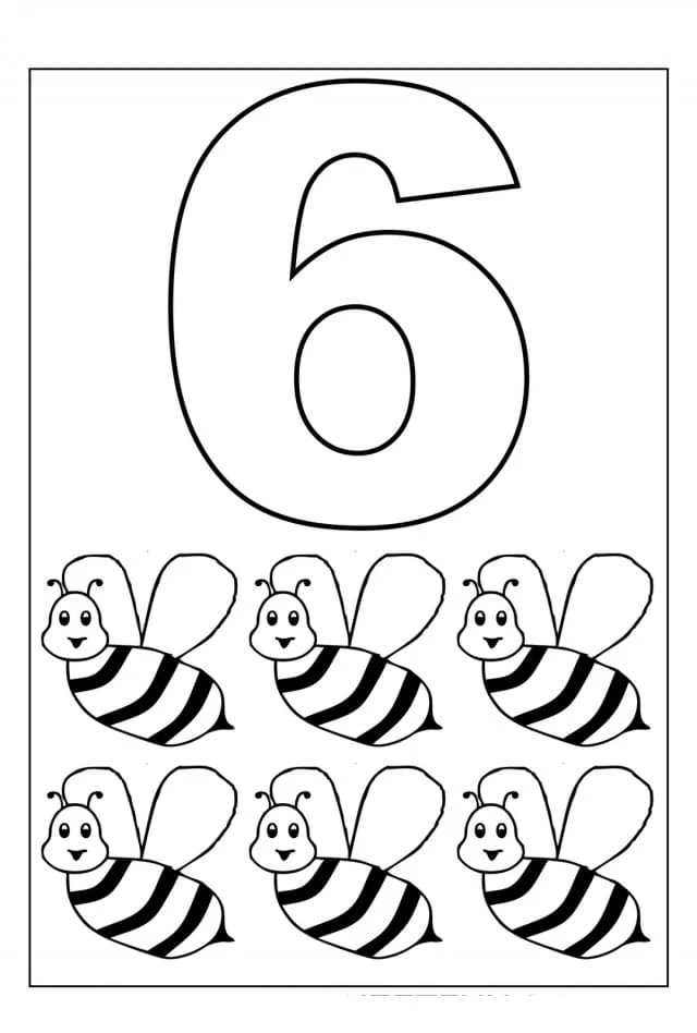 6 Rakamı (Altı) boyama sayfası – PDF indir, sevimli karakter
