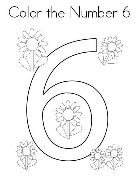 6 Rakamı (Altı) boyama sayfası – kolay boyama, eğitici aktivite