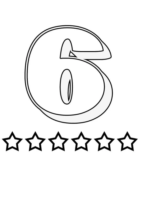 6 Rakamı (Altı) boyama sayfası – sevimli karakter, sanatsal çalışma
