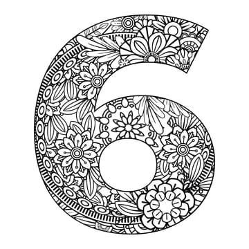 6 Rakamı (Altı) boyama sayfası – sanatsal çalışma, çocuklar için
