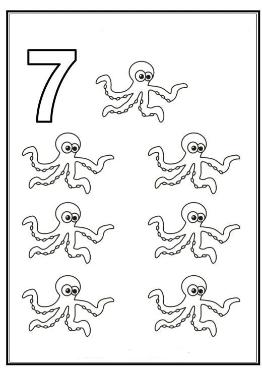 7 Rakamı (Yedi) boyama sayfası – ücretsiz yazdır, boyama etkinliği