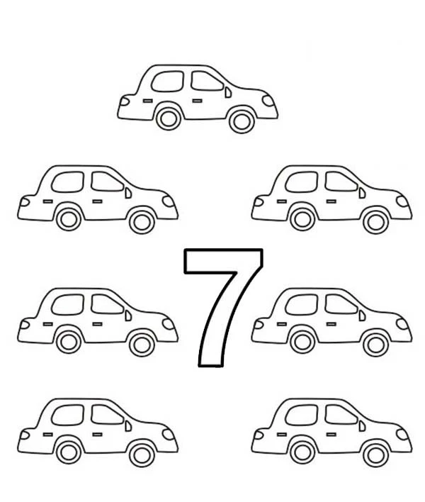 7 Rakamı (Yedi) boyama sayfası – PDF indir, sevimli karakter