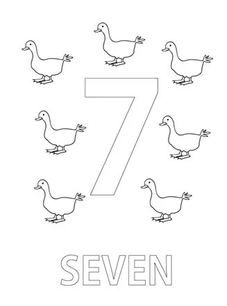 7 Rakamı (Yedi) boyama sayfası – sevimli karakter, sanatsal çalışma