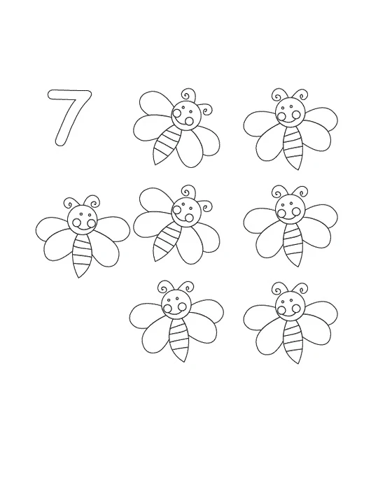 7 Rakamı (Yedi) boyama sayfası – sanatsal çalışma, çocuklar için