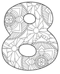8 Rakamı (Sekiz) boyama sayfası – çocuk aktivitesi, PDF indir