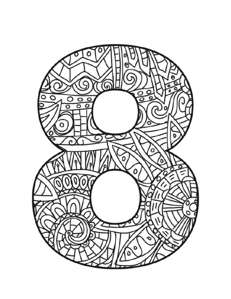 8 Rakamı (Sekiz) boyama sayfası – sanatsal çalışma, çocuklar için