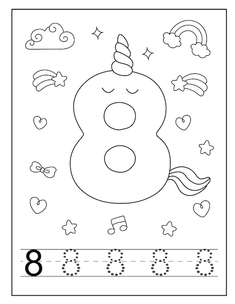 8 Rakamı (Sekiz) boyama sayfası – boyama çalışması, yaratıcılığı geliştirir