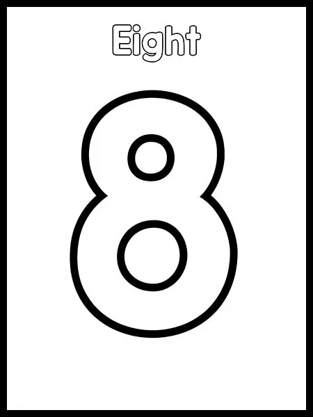 8 Rakamı (Sekiz) boyama sayfası – renkli çizimler, okul öncesi