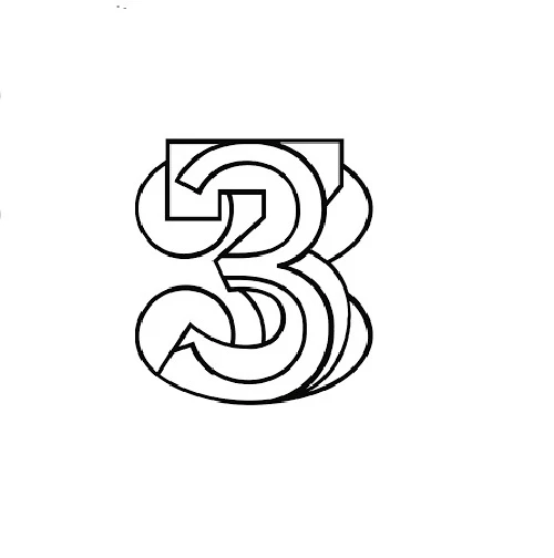 3 Rakamı (Üç) boyama sayfası – basit çizim, kolay boyama