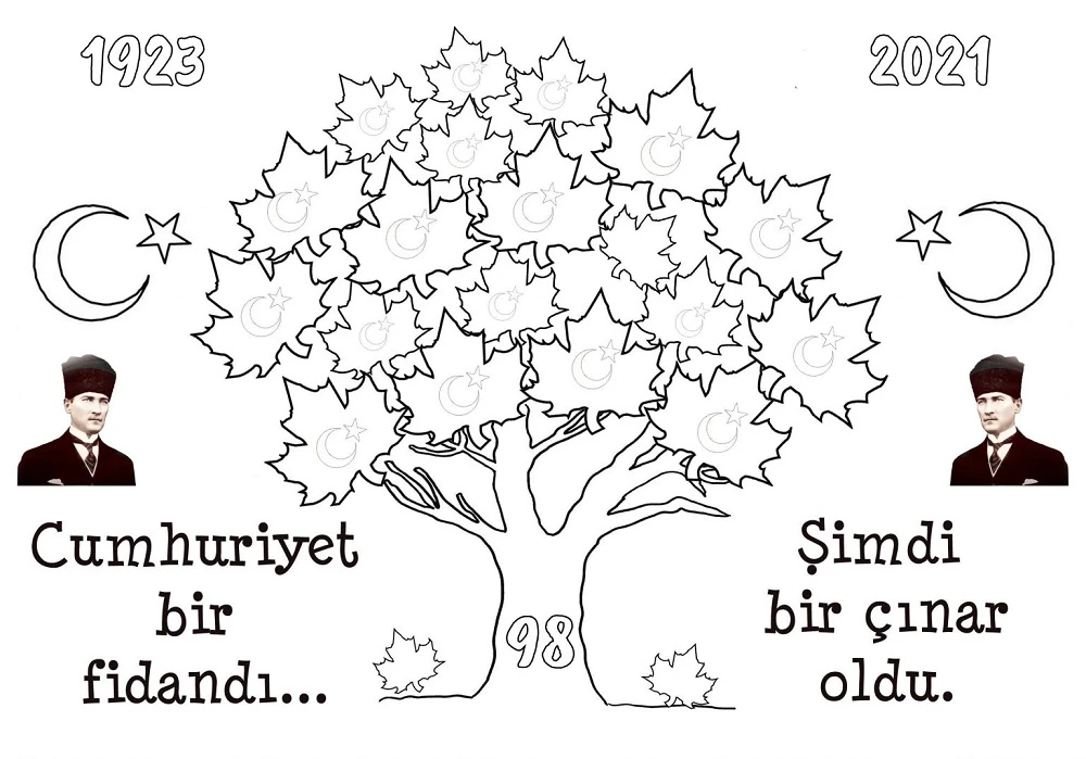 29 Ekim Cumhuriyet Bayramı boyama sayfası – sevimli karakter, sanatsal çalışma