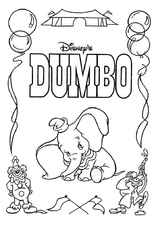 Dumbo boyama sayfası – çizgi film temalı, basit çizim