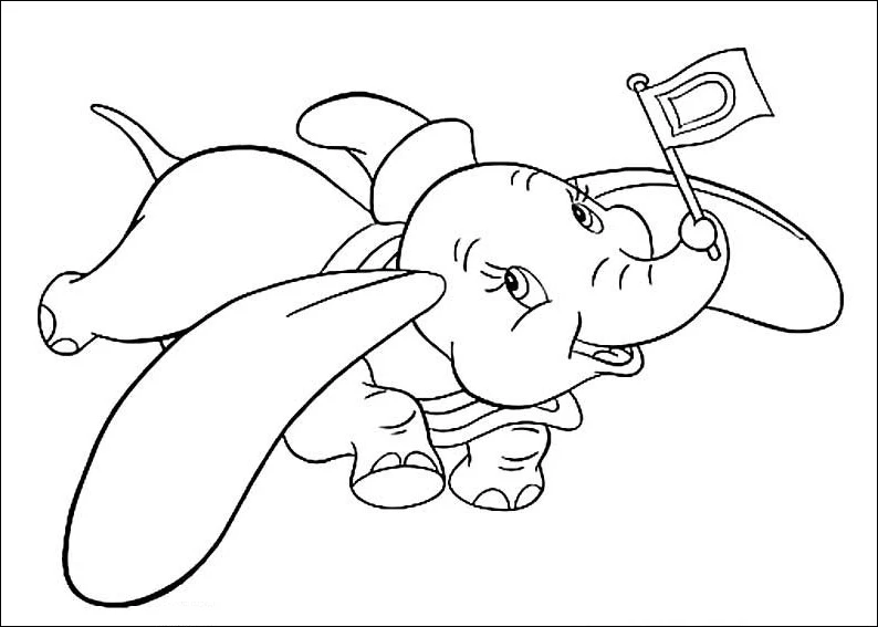 Dumbo boyama sayfası – basit çizim, kolay boyama