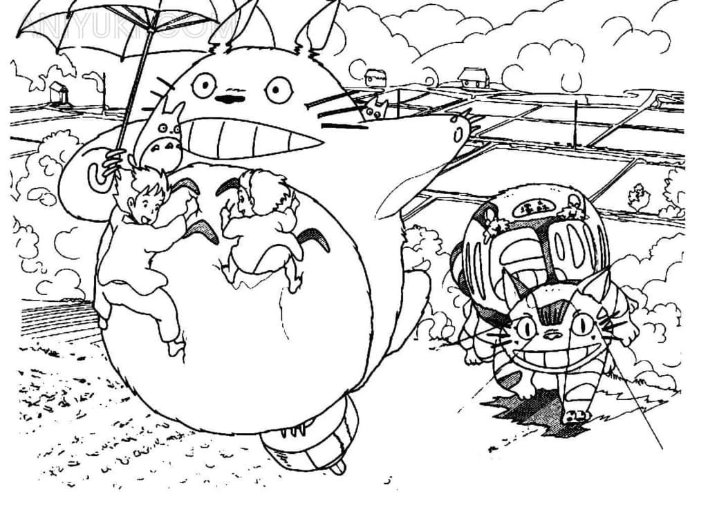 Komşum Totoro boyama sayfası – eğlenceli etkinlik, el becerilerini geliştirir
