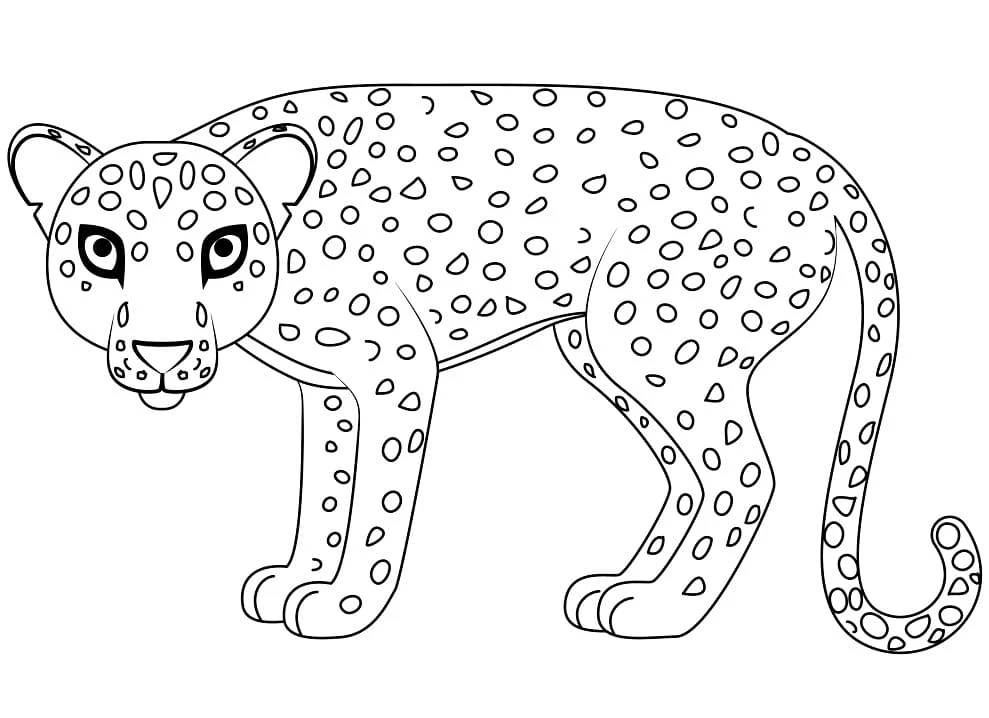 Leopar boyama sayfası – basit çizim, kolay boyama