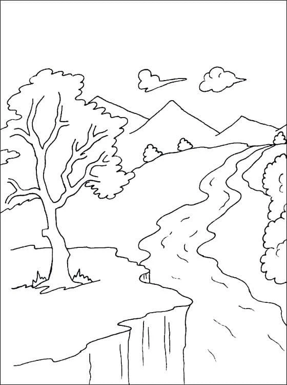 Dağ boyama sayfası – çocuk aktivitesi, PDF indir