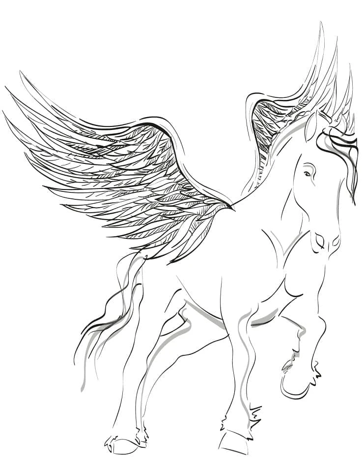 Pegasus boyama sayfası – çizgi film temalı, basit çizim